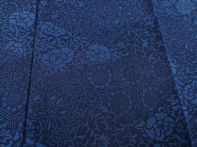 平和屋着物●上質な小紋　藍　草花文　正絹　逸品　AABG2822ph