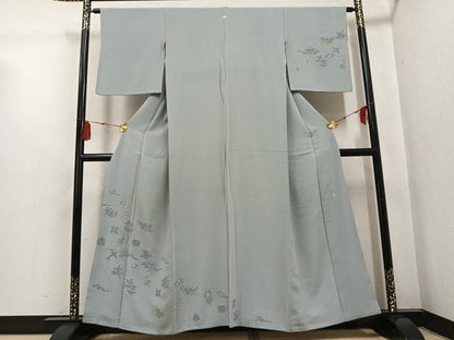 平和屋着物●加賀友禅の巨匠　初代　由水十久　訪問着　中国三大刺繍　相良刺繍　花喰い鳥　金糸　正絹　逸品　AABG2823ph
