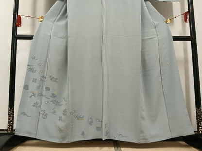 平和屋着物●加賀友禅の巨匠　初代　由水十久　訪問着　中国三大刺繍　相良刺繍　花喰い鳥　金糸　正絹　逸品　AABG2823ph