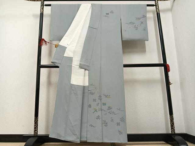 平和屋着物●加賀友禅の巨匠　初代　由水十久　訪問着　中国三大刺繍　相良刺繍　花喰い鳥　金糸　正絹　逸品　AABG2823ph
