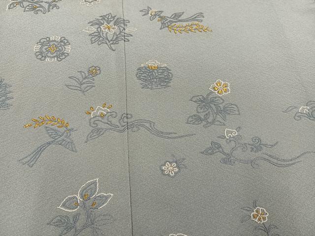 平和屋着物●加賀友禅の巨匠　初代　由水十久　訪問着　中国三大刺繍　相良刺繍　花喰い鳥　金糸　正絹　逸品　AABG2823ph
