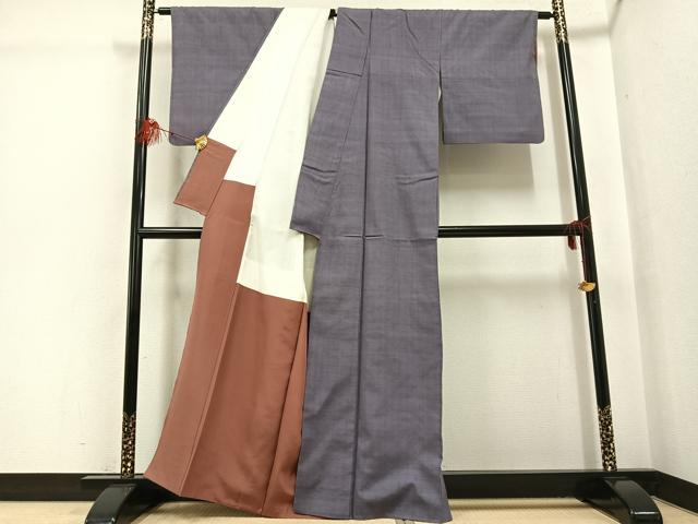 平和屋着物●草木染結城玉紬　色無地　胡桃染色　結織苑　証紙付き　正絹　逸品　AABG2824ph