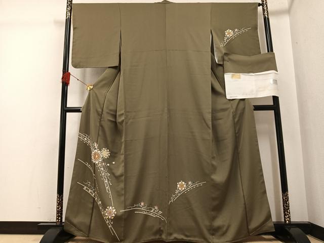 平和屋着物●訪問着　草花文　丹後ちりめん　反端付き　正絹　逸品　AABG2825ph