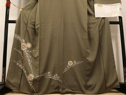 平和屋着物●訪問着　草花文　丹後ちりめん　反端付き　正絹　逸品　AABG2825ph