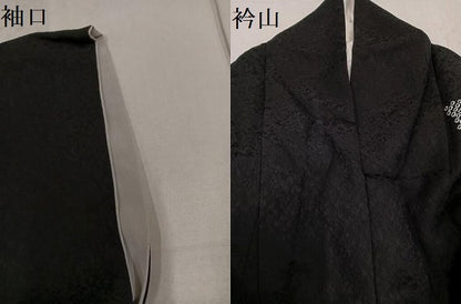 平和屋着物●訪問着　刺繍　色紙重ね花文　黒地　金彩　正絹　逸品　AABG2826ph