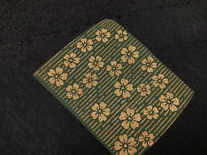 平和屋着物●訪問着　刺繍　色紙重ね花文　黒地　金彩　正絹　逸品　AABG2826ph