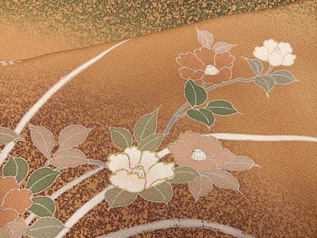 平和屋着物●訪問着　駒刺繍　中国三大刺繍　スワトウ刺繍　汕頭刺繍　草花文　たたき染め　金彩　正絹　逸品　AABG2829ph
