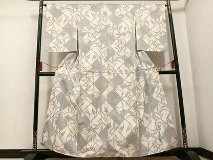 平和屋着物●本場大島紬 白大島 カタス9マルキ 草花文 正絹 逸品 未使用 AABG2831ph