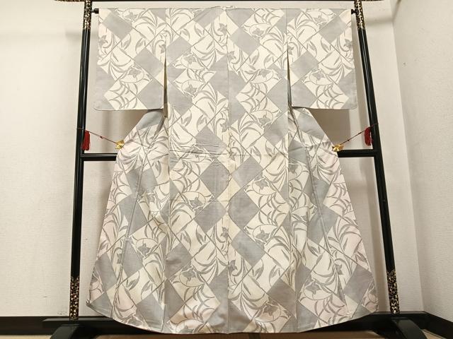 平和屋着物●本場大島紬 白大島 カタス9マルキ 草花文 正絹 逸品 未使用 AABG2831ph