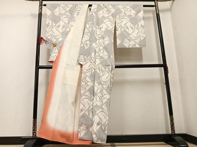 平和屋着物●本場大島紬 白大島 カタス9マルキ 草花文 正絹 逸品 未使用 AABG2831ph