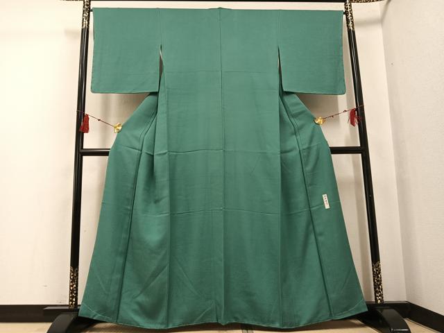 平和屋着物●本加賀友禅作家 毎田健治 色無地 草花地紋 木賊色 正絹 逸品 未使用 AABG2833ph