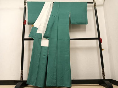 平和屋着物●本加賀友禅作家 毎田健治 色無地 草花地紋 木賊色 正絹 逸品 未使用 AABG2833ph