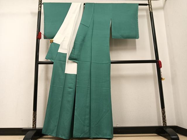 平和屋着物●本加賀友禅作家 毎田健治 色無地 草花地紋 木賊色 正絹 逸品 未使用 AABG2833ph