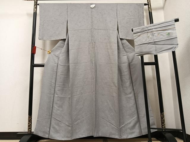 平和屋着物●上質な色無地 堅牢染 辻が花地紋 茶鼠色 鈴乃屋扱い 正絹 逸品 未使用 AABG2835ph