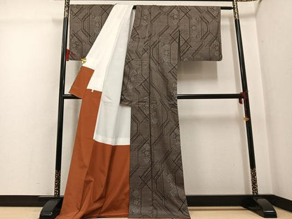 平和屋着物●本場大島紬 古代染色純泥染め 一元7マルキ 枝花文 宮山松雄作 証紙付き 正絹 逸品 AABG2836ph