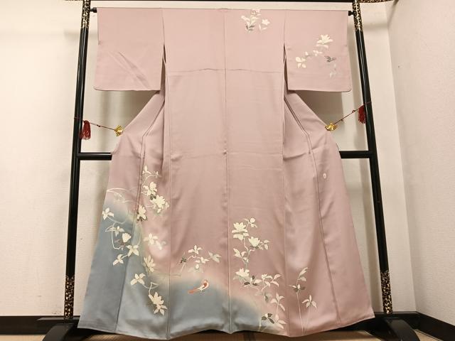 平和屋着物●訪問着 友禅 作家物 花鳥文 暈し染め 正絹 逸品 AABG2837ph