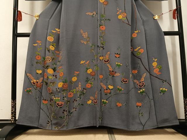 平和屋着物●訪問着 友禅 枝花文 金彩 鬼しぼ縮緬 正絹 逸品 AABG2839ph