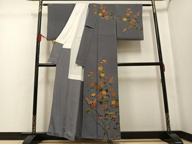 平和屋着物●訪問着 友禅 枝花文 金彩 鬼しぼ縮緬 正絹 逸品 AABG2839ph