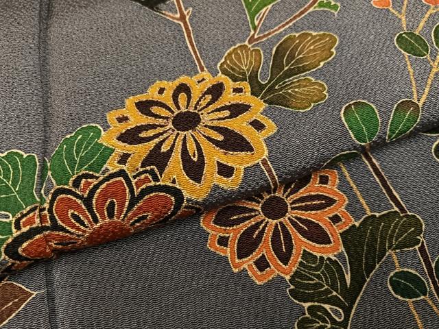 平和屋着物●訪問着 友禅 枝花文 金彩 鬼しぼ縮緬 正絹 逸品 AABG2839ph