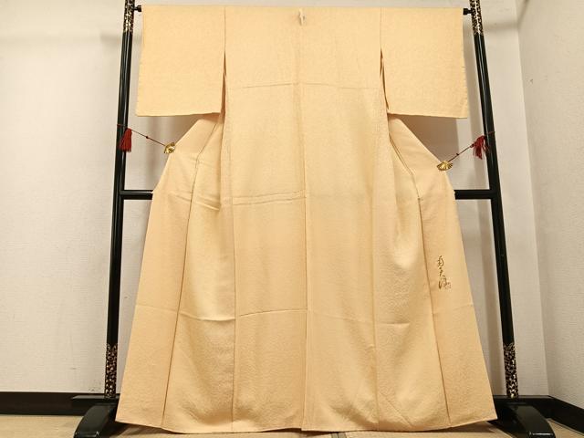 平和屋着物●上質な色無地 南天染 舞葉地紋 蜂蜜色 正絹 逸品 AABG2841ph