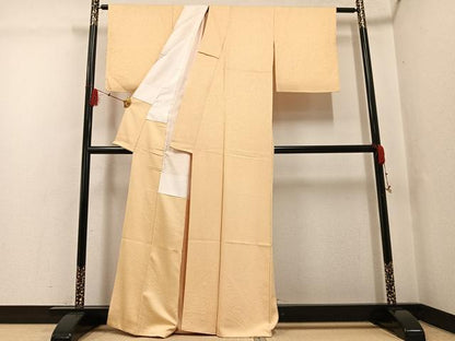 平和屋着物●上質な色無地 南天染 舞葉地紋 蜂蜜色 正絹 逸品 AABG2841ph