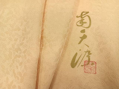 平和屋着物●上質な色無地 南天染 舞葉地紋 蜂蜜色 正絹 逸品 AABG2841ph