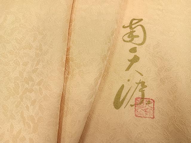 平和屋着物●上質な色無地 南天染 舞葉地紋 蜂蜜色 正絹 逸品 AABG2841ph