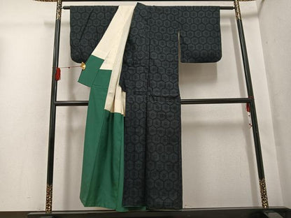 平和屋着物●本場結城紬 重要無形文化財 100亀甲 亀甲文 正絹 逸品 AABG2843ph