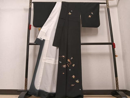 平和屋着物●洗える最高級着物　＜英＞はなぶさ謹製　訪問着　刺繍　宝尽くし　黒地　金糸　AABG2844ph