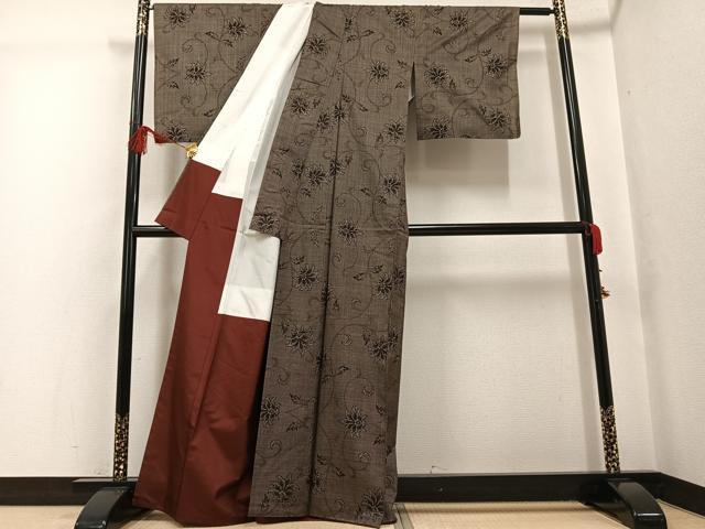 平和屋着物●本場大島紬 一元7マルキ 更紗唐草文 正絹 逸品 AABG2847ph