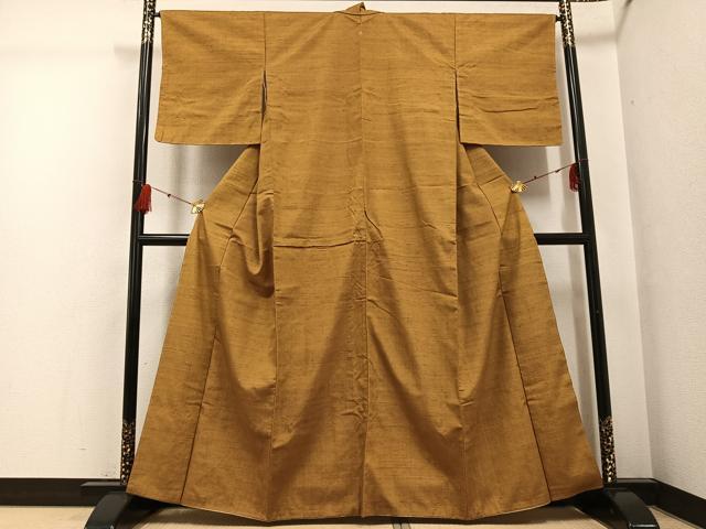 平和屋着物●上質な紬 色無地 桑茶色 正絹 逸品 AABG2852ph