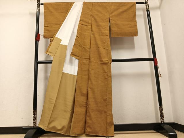 平和屋着物●上質な紬 色無地 桑茶色 正絹 逸品 AABG2852ph