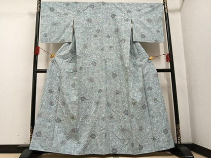 平和屋着物●結城紬　花尽くし　正絹　逸品　AABG2853ph