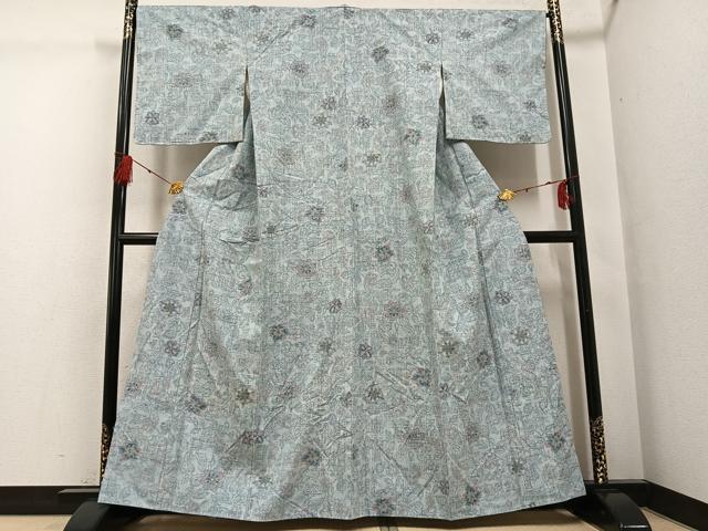 平和屋着物●結城紬　花尽くし　正絹　逸品　AABG2853ph