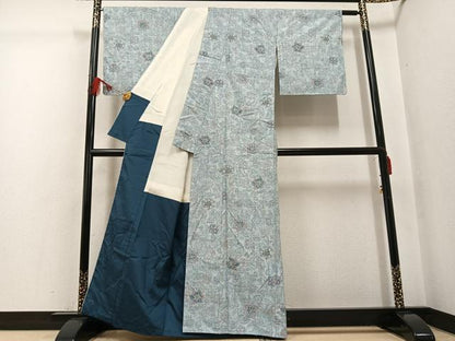平和屋着物●結城紬　花尽くし　正絹　逸品　AABG2853ph