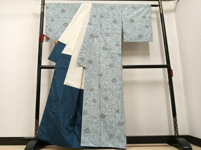 平和屋着物●結城紬　花尽くし　正絹　逸品　AABG2853ph