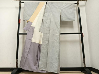 平和屋着物●本場大島紬 白大島 一元絣 舞葉文 正絹 逸品 AABG2854ph