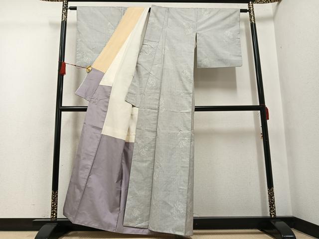 平和屋着物●本場大島紬 白大島 一元絣 舞葉文 正絹 逸品 AABG2854ph