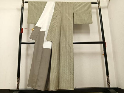 平和屋着物●上質な小紋 紬地 間道 正絹 逸品 AABG2856ph