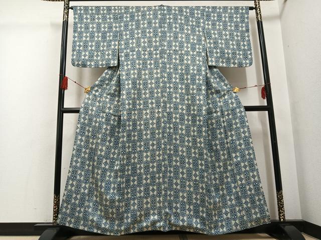 平和屋着物●上質な小紋 藍 幾何学文様 正絹 逸品 AABG2863ph