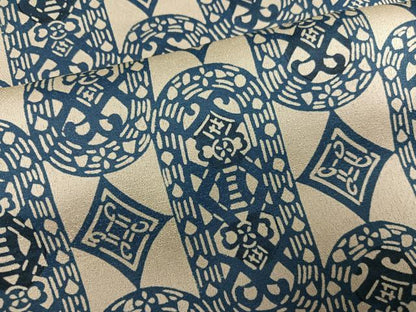 平和屋着物●上質な小紋 藍 幾何学文様 正絹 逸品 AABG2863ph