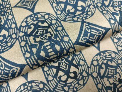 平和屋着物●上質な小紋 藍 幾何学文様 正絹 逸品 AABG2863ph