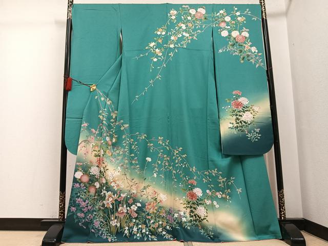 平和屋着物●豪華振袖　友禅　草花文　暈し染め　正絹　逸品　AABG2864ph