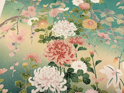 平和屋着物●豪華振袖　友禅　草花文　暈し染め　正絹　逸品　AABG2864ph