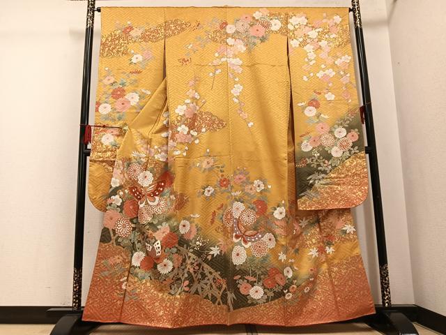 平和屋着物●豪華振袖 花蝶文 金彩 正絹 逸品 AABG2865ph