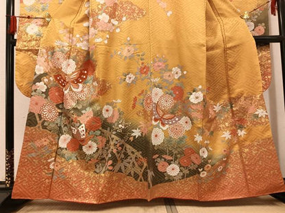 平和屋着物●豪華振袖 花蝶文 金彩 正絹 逸品 AABG2865ph