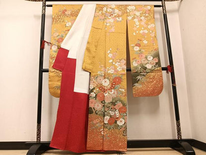 平和屋着物●豪華振袖 花蝶文 金彩 正絹 逸品 AABG2865ph