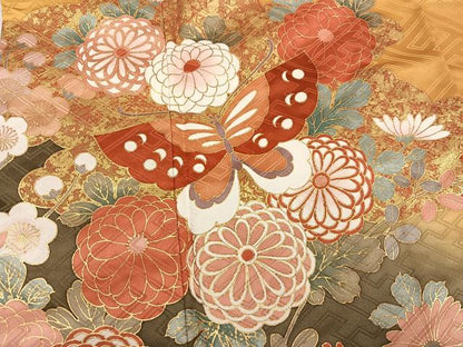 平和屋着物●豪華振袖 花蝶文 金彩 正絹 逸品 AABG2865ph
