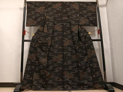 平和屋着物●本場大島紬 一元7マルキ 総絣 花筏文 正絹 逸品 AABG2868ph