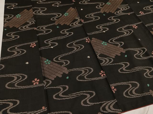 平和屋着物●本場大島紬 一元7マルキ 総絣 花筏文 正絹 逸品 AABG2868ph